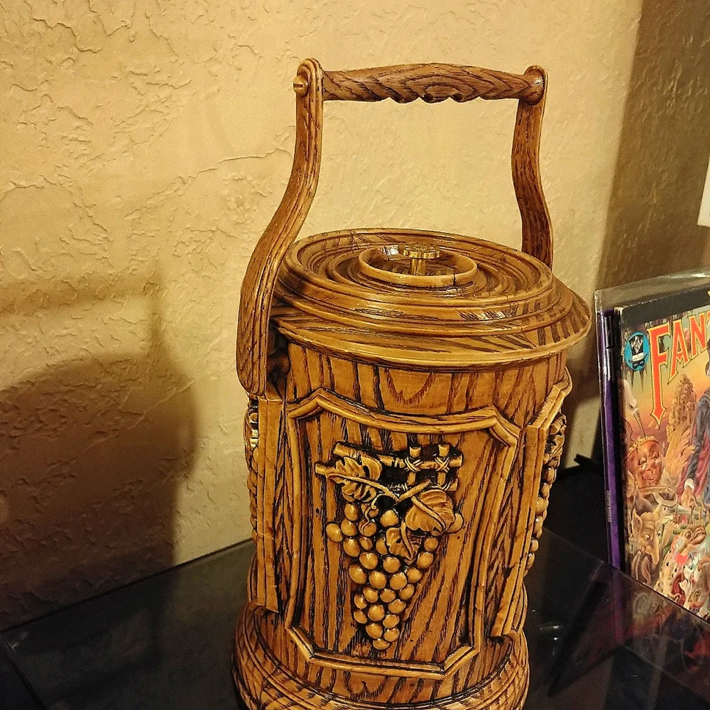 Vintage 70s Brentwood Faux Wood Grape Cluster Ice Bucket